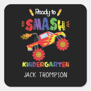 Monster Truck Ready to Smash Kindergarten Square Sticker