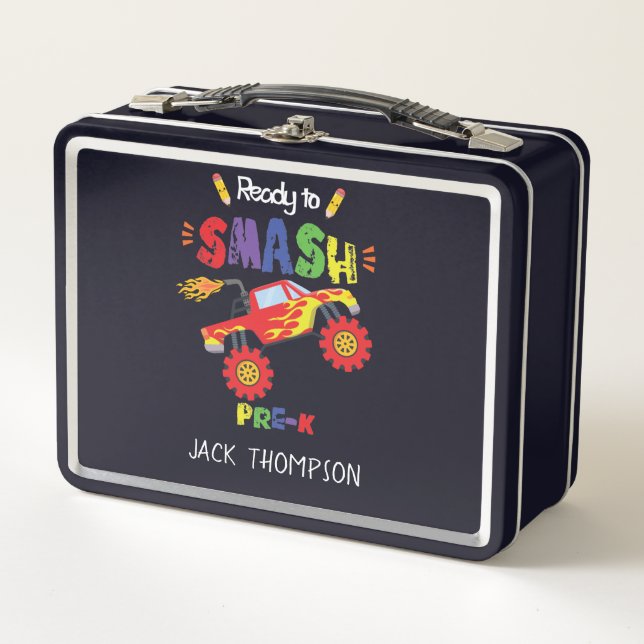 Monster Truck Ready to Smash Pre-K First Day    Metal Lunch Box (Front)