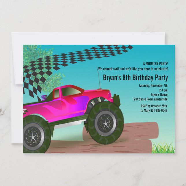 Monster Truck Red Birthday Party Invitation (Front)