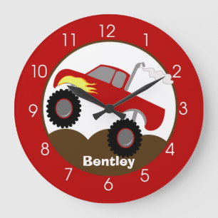 Monster Truck Red Boys Toddler Nursery Room Large Clock