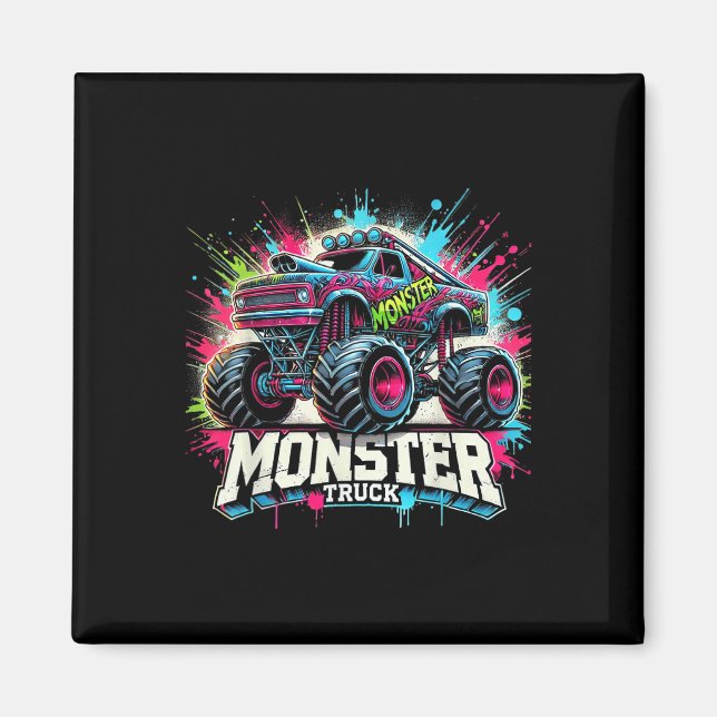 Monster Truck Retro Colourful Graffiti Toddlers Yo Magnet (Front)