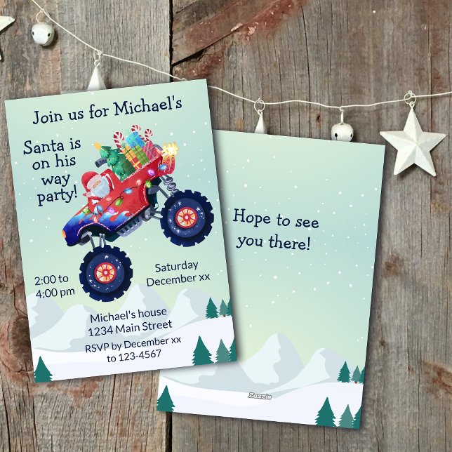 Monster Truck Santa Christmas Party Invitation (Creator Uploaded)