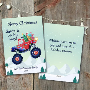 Monster Truck Santa Family Name Holiday Card