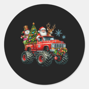 Monster Truck Santa Reindeer Christmas Tree Kids T Classic Round Sticker