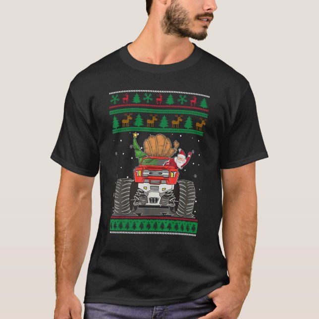 Monster Truck Santa Ugly Christmas Sweater Tree Fo (Front)