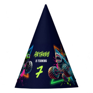 Monster Truck Shark Birthday  Party Hat