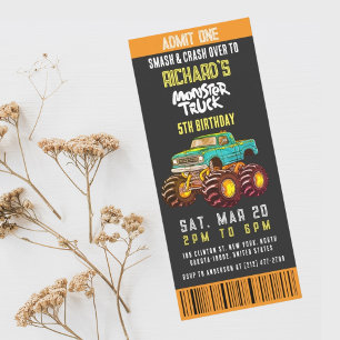 Monster Truck Smash and Rev Kids Birthday Party Invitation