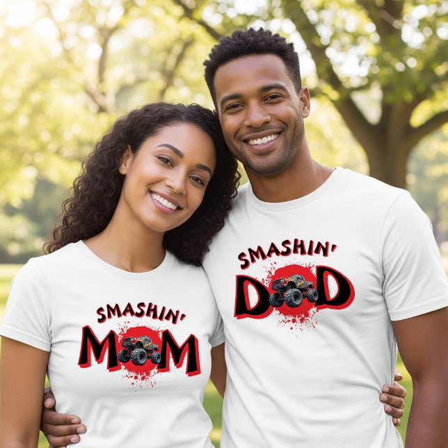Monster Truck Smash Matching Mum Parent Birthday  T-Shirt (Monster Truck Smash Matching Mom & Dad Parent Birthday T-Shirt
)