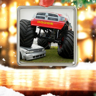 Monster Truck Smashing Car Metal Tree Decoration
