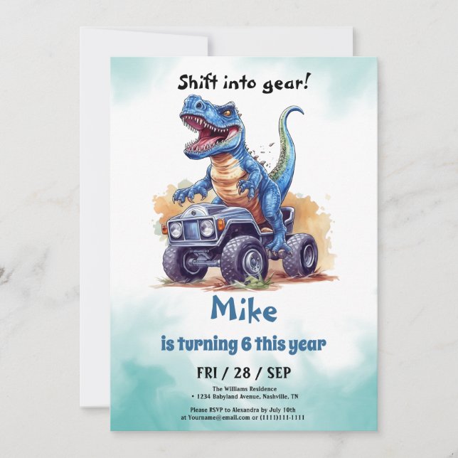 Monster Truck T-Rex boy Birthday  Invitation (Front)