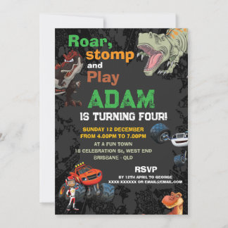 Monster truck & T Rex Boys birthday  Invitation