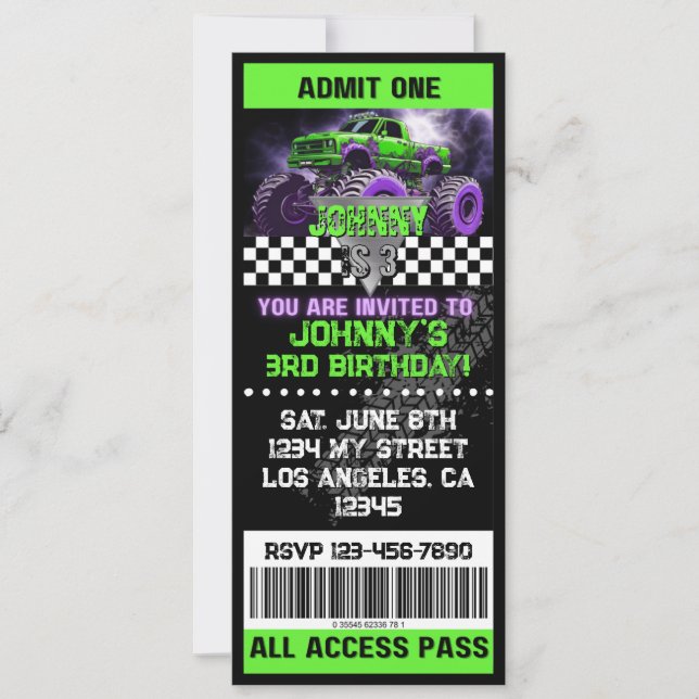 Monster Truck Ticket Invitation (Front)