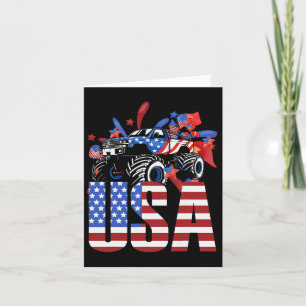 Monster Truck Toddler Boys Usa American Flag July Card