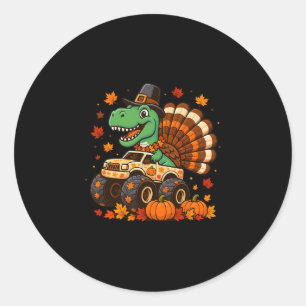 Monster Truck Trex Dinosaur Turkey Fall Thanksgivi Classic Round Sticker