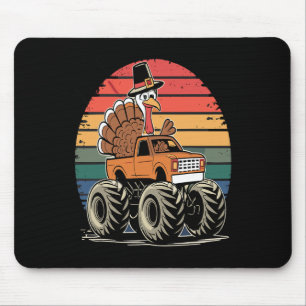 Monster Truck Turkey Sunset Retro Thanksgiving Boy Mouse Pad