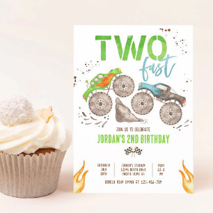 Monster Truck Two Fast 2nd Birthday Invitation