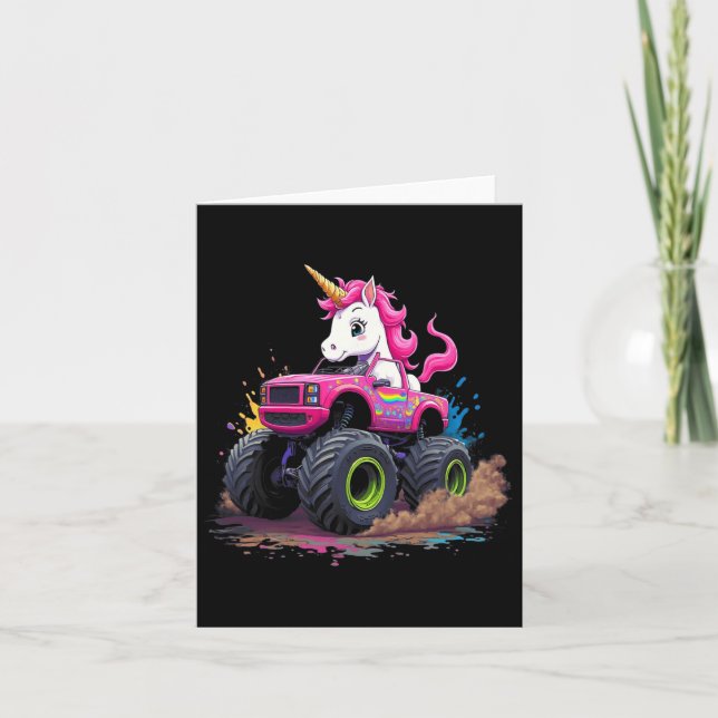 Monster Truck Unicorn Birthday Party Monster Truck Card (Front)