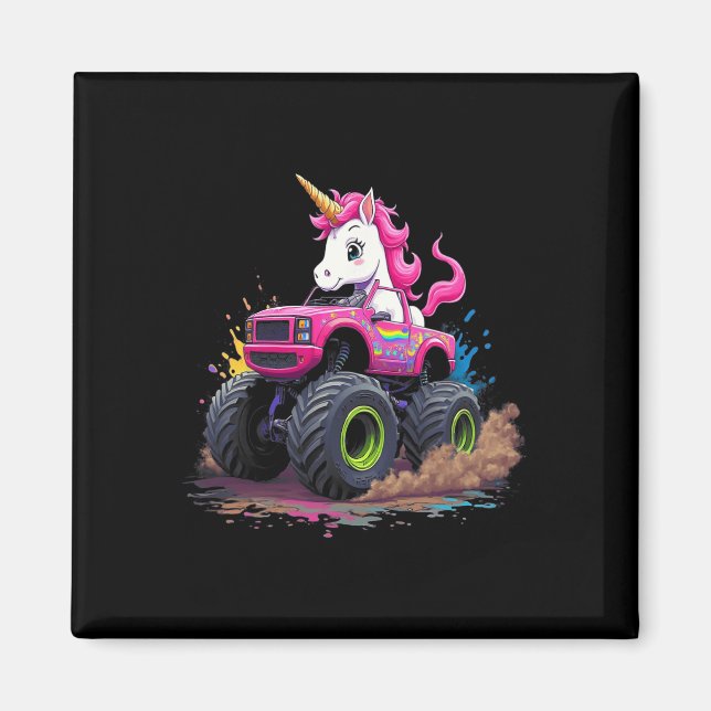 Monster Truck Unicorn Birthday Party Monster Truck Magnet (Front)