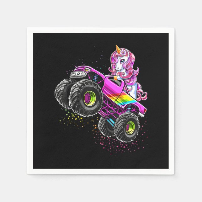 Monster Truck Unicorn Birthday Party Monster Truck Napkin (Front)