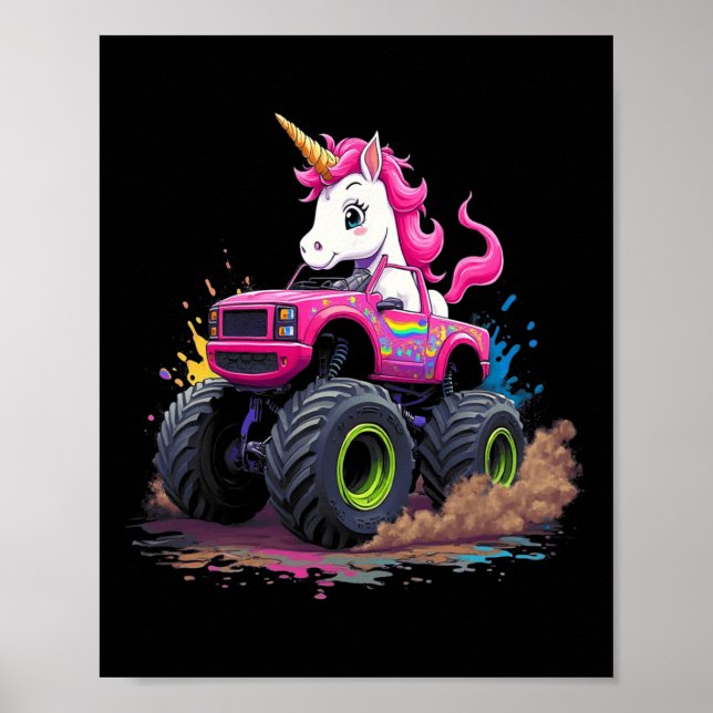 Monster Truck Unicorn Birthday Party Monster Truck Poster (Front)