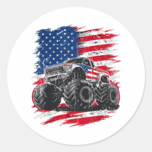 Monster Truck USA Flag American Classic Round Sticker