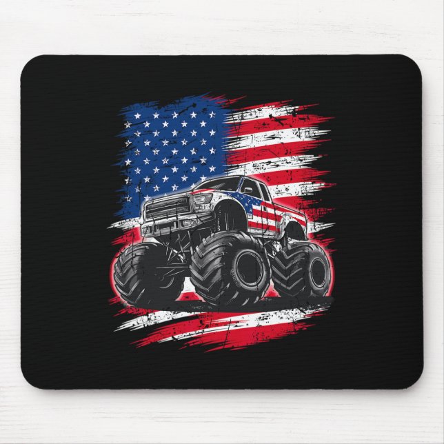 Monster Truck Usa Flag American For Women Girls Ki Mouse Pad (Front)