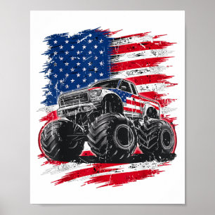 Monster Truck USA Flag American Poster