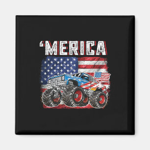 Monster Truck Usa Flag Merica Men Boys 4th Of July Magnet