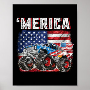 Monster Truck Usa Flag Merica Men Boys 4th Of July Poster