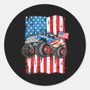 Monster Truck Usa Flag Patriotic Boys Men 4th Of J Classic Round Sticker