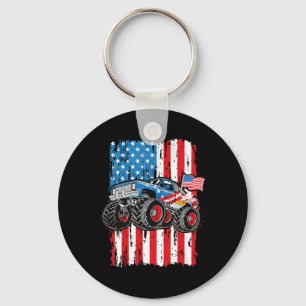 Monster Truck Usa Flag Patriotic Boys Men 4th Of J Key Ring