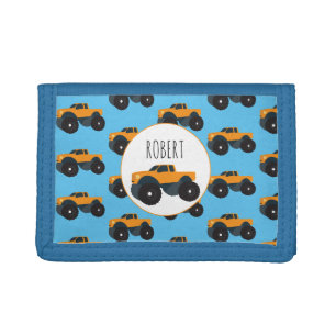 Monster Truck Vehicle Custom Boys Name  Trifold Wallet