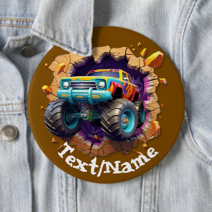Monster Truck Wall Breakout Design Pinback Button