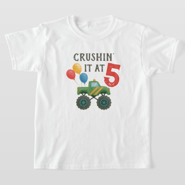 Monster Truck Watercolor Kids Birthday Party T-Shirt (Laydown)