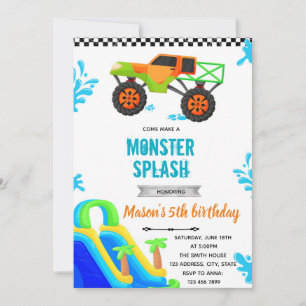 Monster Truck waterslide pool party Invitation