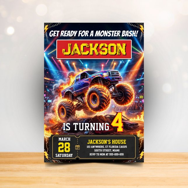Monster Truck Wheels Birthday Invitation (Creator Uploaded)