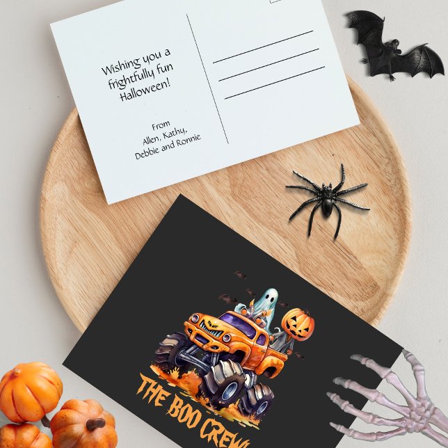 Monster Truck with Cute Funny Pumpkin Halloween Holiday Postcard (Creator Uploaded)