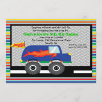 Monster Truck with Flames Birthday Invitation