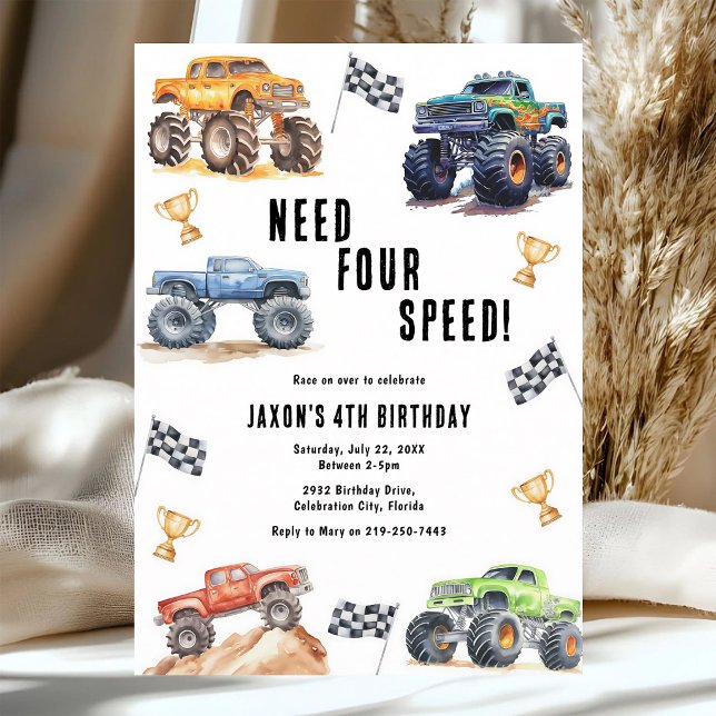 Monster Trucks 4th Birthday Invitation (Creator Uploaded)