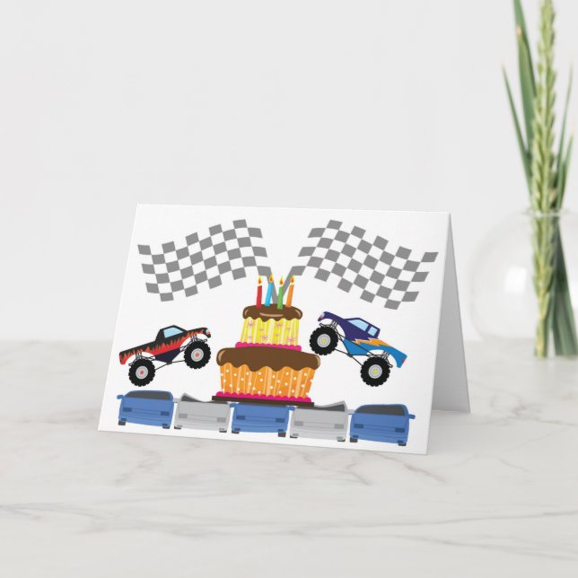 Monster Trucks and Cake Birthday Weekend card (Front)