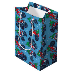 Monster Trucks and Christmas Trees Pattern Medium Gift Bag