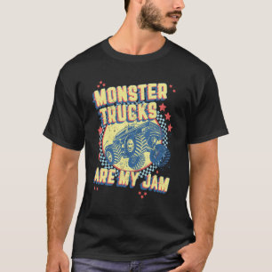 Monster Trucks Are My Jam Retro Chequered Flag Rac T-Shirt