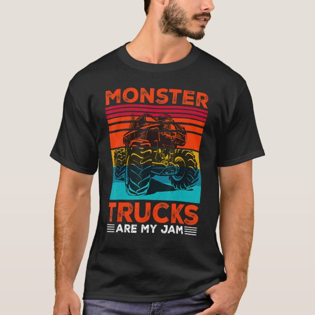 Monster Trucks Are My Jam Retro Sunset Engine Yout T-Shirt (Front)