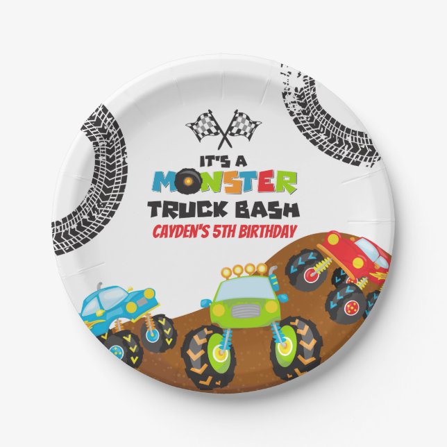 Monster Trucks birthday Paper Plate (Front)