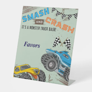 Monster Trucks Boy Birthday Party Favours Pedestal Sign