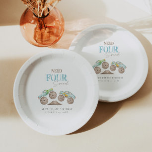 Monster Trucks Green Blue Birthday Paper Plates