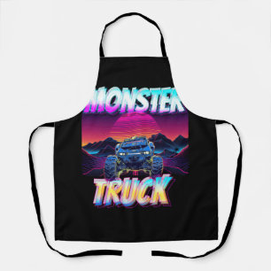 Monster Trucks Lover Retro Vaporwave Style Mountai Apron