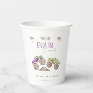 Monster Trucks Need FOUR Speed Birthday Paper Cup