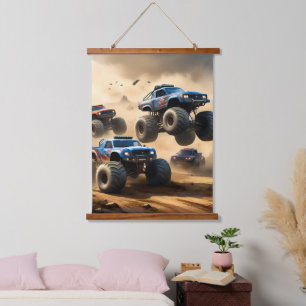 Monster Trucks Racing In The Desert, Hanging Tapestry