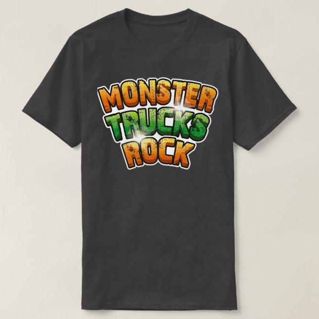 Monster Trucks Rock Green and Orange Rock Text T-Shirt (Design Front)